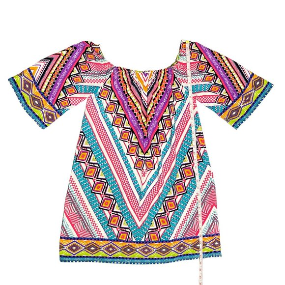Flying Tomato Boho Blouse Women’s Size Medium Multicolor Geometric Tunic Top - Picture 7 of 10